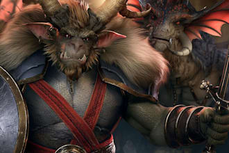 create a dark fantasy beast warrior character illustration