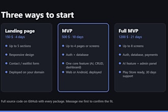 build your web app mvp, landing page or android app with ai features
