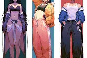 draw anime sheet, reference sheet for design in anime style