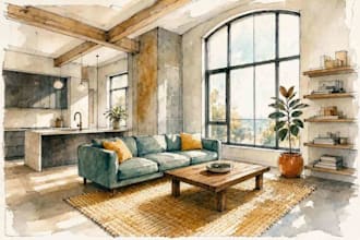 render architecture and interior concept in watercolor