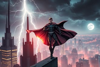 design an epic superhero movie poster with cinematic effects