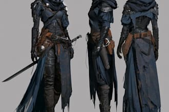create a cinematic post apocalyptic explorer character design
