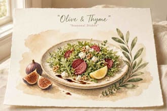create custom watercolor food illustration for brand or menu