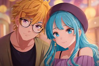 draw cute anime couple for you