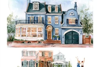 paint a cozy cottage or historic home watercolor portrait