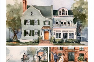 draw a custom watercolor home, house illustration