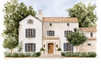 create artistic watercolor home and landscape illustration