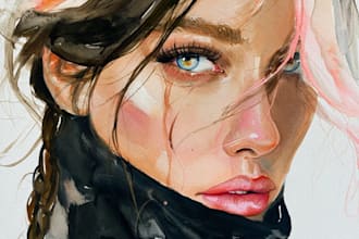 draw a sketchy watercolor portrait