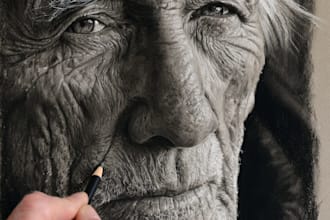 draw realistic portraits in charcoal pencil for you
