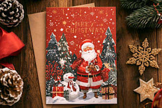 create unique holiday and christmas card illustrations