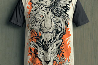 create unique hand drawn linocut t shirt artwork