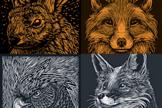 create unique hand carved linocut style t shirt art and vector designs