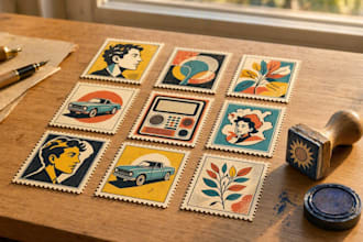draw custom retro pop art vintage stamp illustrations