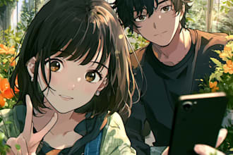illustrate cute anime couples