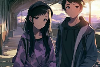 create romantic couple anime artwork
