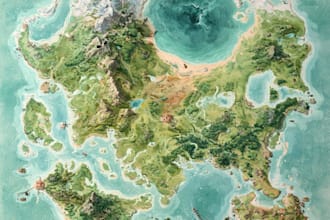 draw a fantasy map with digital watercolors