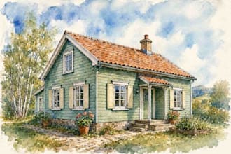draw house illustration watercolor style
