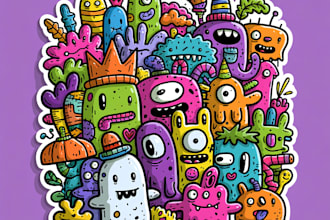 draw cute kawaii doodle illustrations for stickers