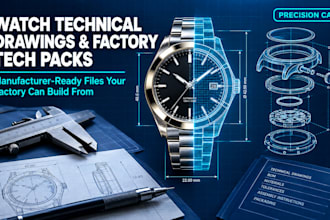 create watch technical drawings and factory ready tech pack for oem manufactured