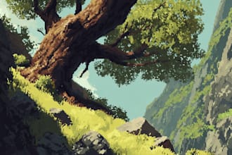 design aesthetic pixel art landscape or scenery