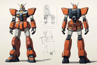 make gundam character illustration and robot art