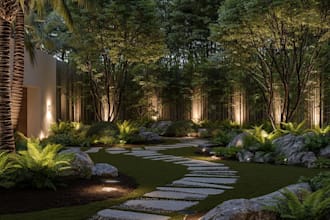 design a beautiful indoor courtyard garden with natural architecture