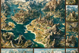 draw epic high angle fantasy city and kingdom capital map illustration