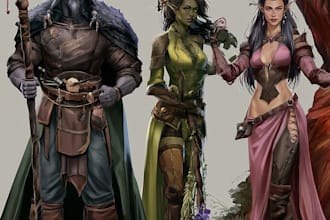 draw dnd character designs, concept art, digital art