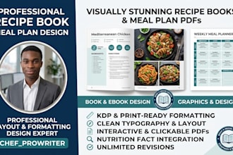 design a professional recipe book layout and meal plan PDF