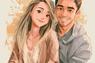 draw cute couple anime portrait and illustration