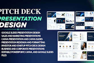 design powerpoint presentation, pitch deck, canva and google slides design