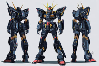 create a detailed gundam and mecha character illustration