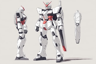 create a detailed gundam and mecha character illustration