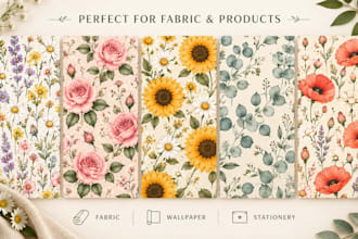 create hand drawn floral seamless patterns for fabric