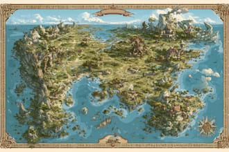 create detailed fantasy map illustration and cartography