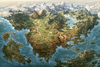 create detailed fantasy map illustration and cartography