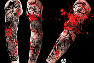 do premium trash polka design , sleeve tattoo