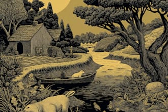 drawing a unique handmade style linocut illustration