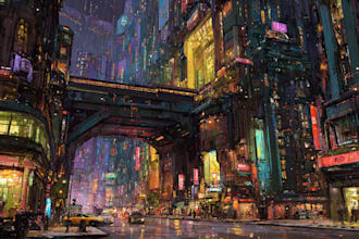 do a futuristic cyberpunk city design