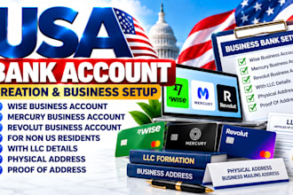 usa bank creation for llc for non US physical address for llc wise setup mercury