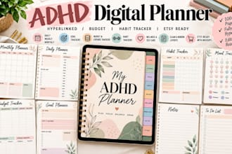 design hyperlinked adhd digital planner budget habit tracker planner for etsy