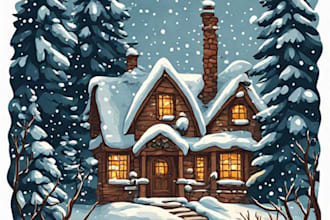 create cozy christmas house and winter scene illustrations