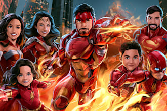 design a family superhero portraits for you