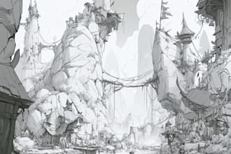 draw fantasy landscape or enviroment art