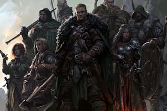 illustrate your dnd adventuring party in a cinematic fantasy scene