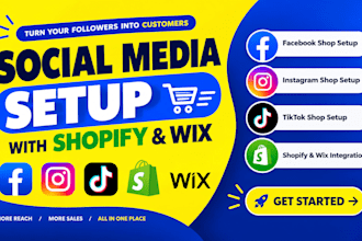 setup manage facebook tiktok instgram shop  integrate with shopify wix website