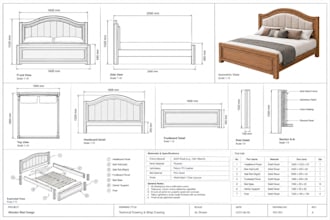 create furniture cad, 2d technical drawings for tables, chairs and beds