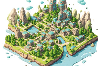 draw a 3d isometric or 3d realistic map illustration