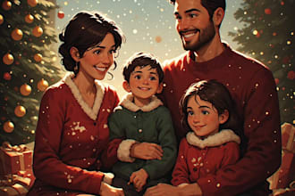 illustrate festive family christmas art