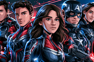 make a family superhero portraits for you
